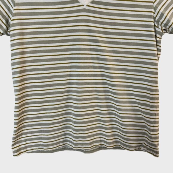 Pact Organic Cotton Soft-Spun Striped V-Neck T-Shirt Cream & Green Women's Small - Picture 6 of 9